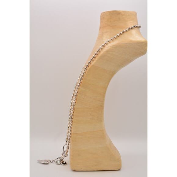 Chunky Charm Pendant Necklace Shiny Silver Tone Ball Heart Hammered Chain Bin2 - Picture 10 of 12